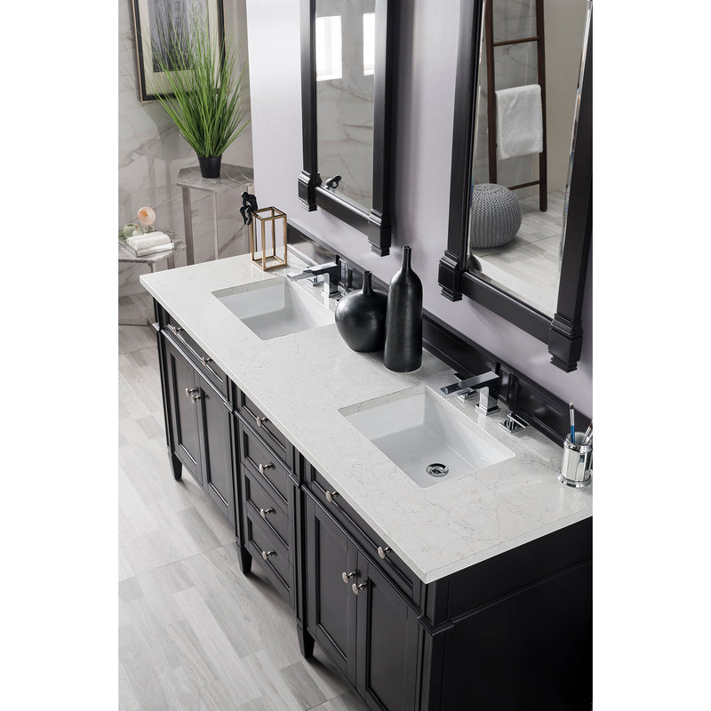 James Martin Brittany 72" Black Onyx Double Vanity with 3 cm Eternal Jasmine Pearl Quartz Top 650-V72-BKO-3EJP