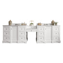 James Martin De Soto 118" Double Vanity Set Bright White with Makeup Table 3 cm Carrara Marble Top 825-V118-BW-DU-CAR