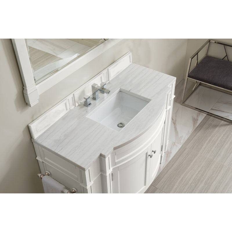 James Martin Brittany 46" Single Vanity Bright White with 3 cm Arctic Fall Solid Surface Top 650-V46R-BW-AF