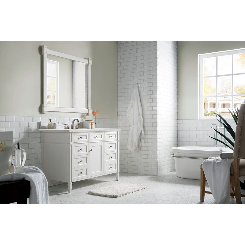 James Martin Brittany 48" Bright White Single Vanity with 3 cm Ethereal Noctis Quartz Top 650-V48-BW-3ENC