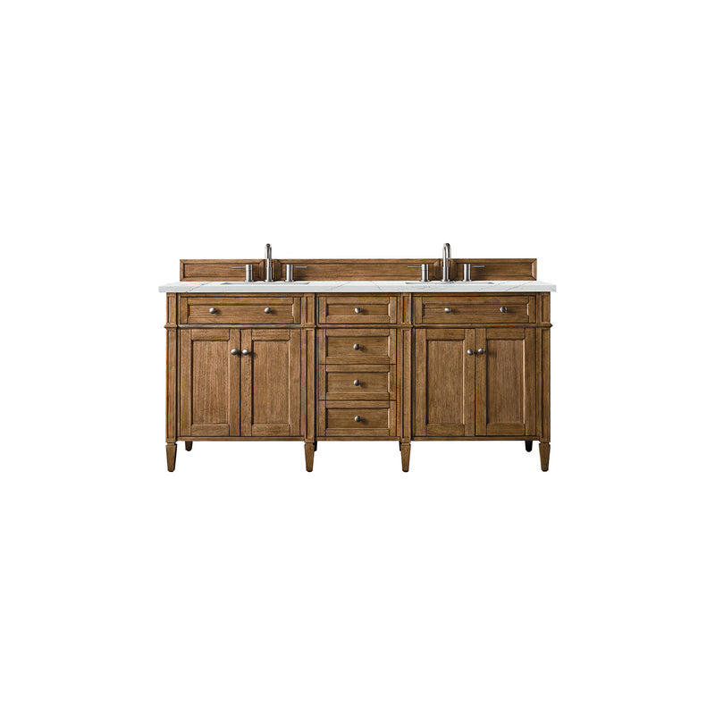 James Martin Brittany 72" Saddle Brown Double Vanity with 3 cm Ethereal Noctis Quartz Top 650-V72-SBR-3ENC