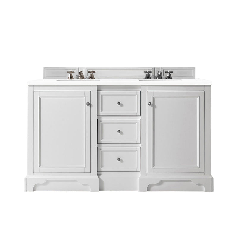 James Martin De Soto 60" Double Vanity Bright White with 3 cm Classic White Quartz Top 825-V60D-BW-3CLW