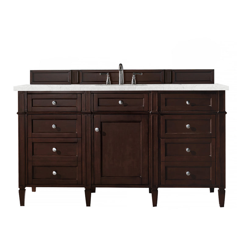 James Martin Brittany 60" Burnished Mahogany Single Vanity with 3 cm Eternal Jasmine Pearl Quartz Top 650-V60S-BNM-3EJP