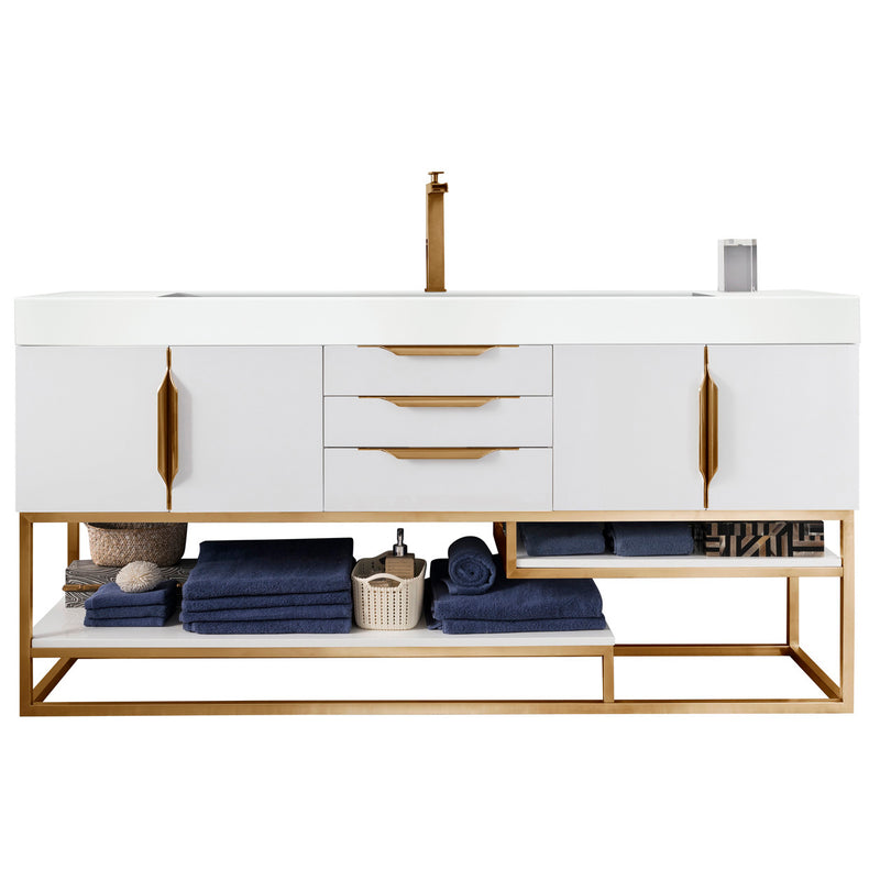 James Martin Columbia 72" Single Vanity Glossy White Radiant Gold with Glossy White Composite Top 388-V72S-GW-RG-GW