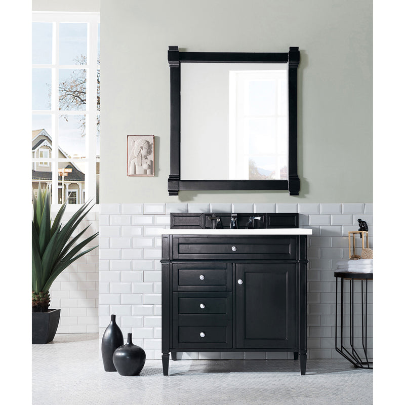 James Martin Brittany 36" Black Onyx Single Vanity with 3 cm Classic White Quartz Top 650-V36-BKO-3CLW