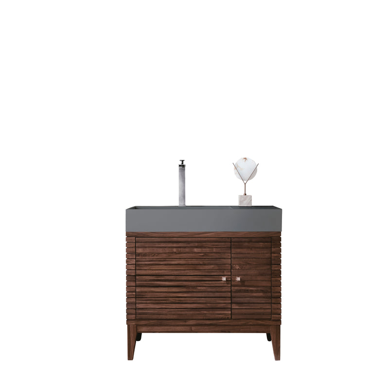 James Martin Linear 36" Single Vanity Mid Century Walnut with Dusk Grey Glossy Composite Top 210-V36-WLT-DGG