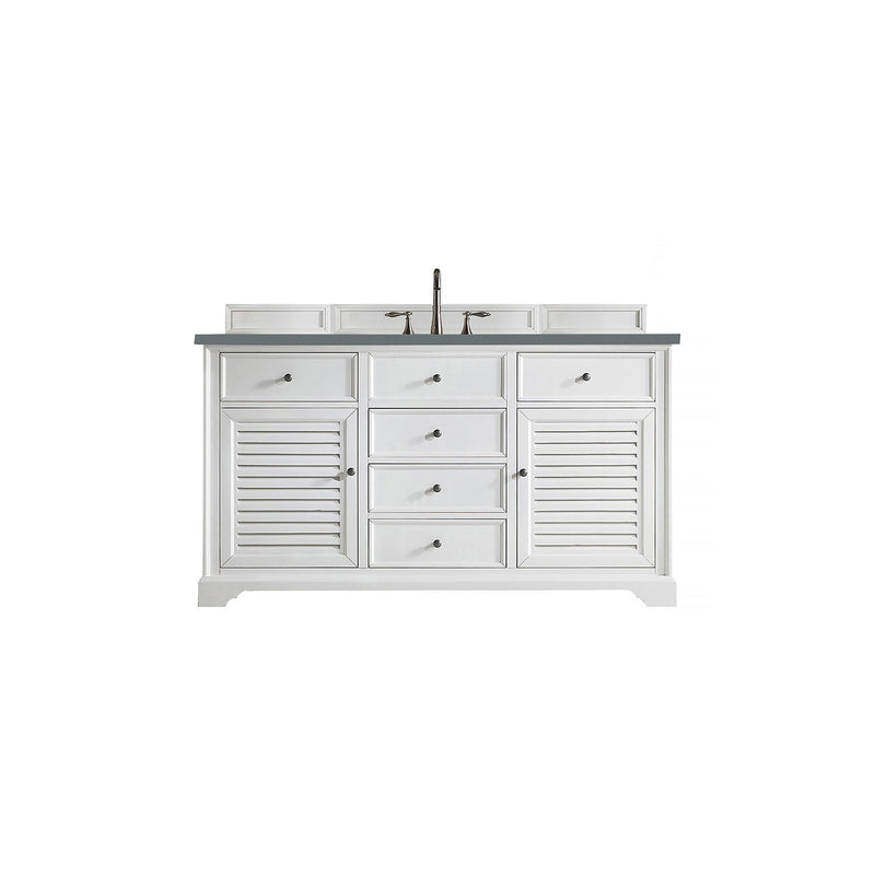 James Martin Savannah 60" Single Vanity Cabinet Bright White with 3 cm Cala Blue Quartz Top 238-104-V60S-BW-3CBL