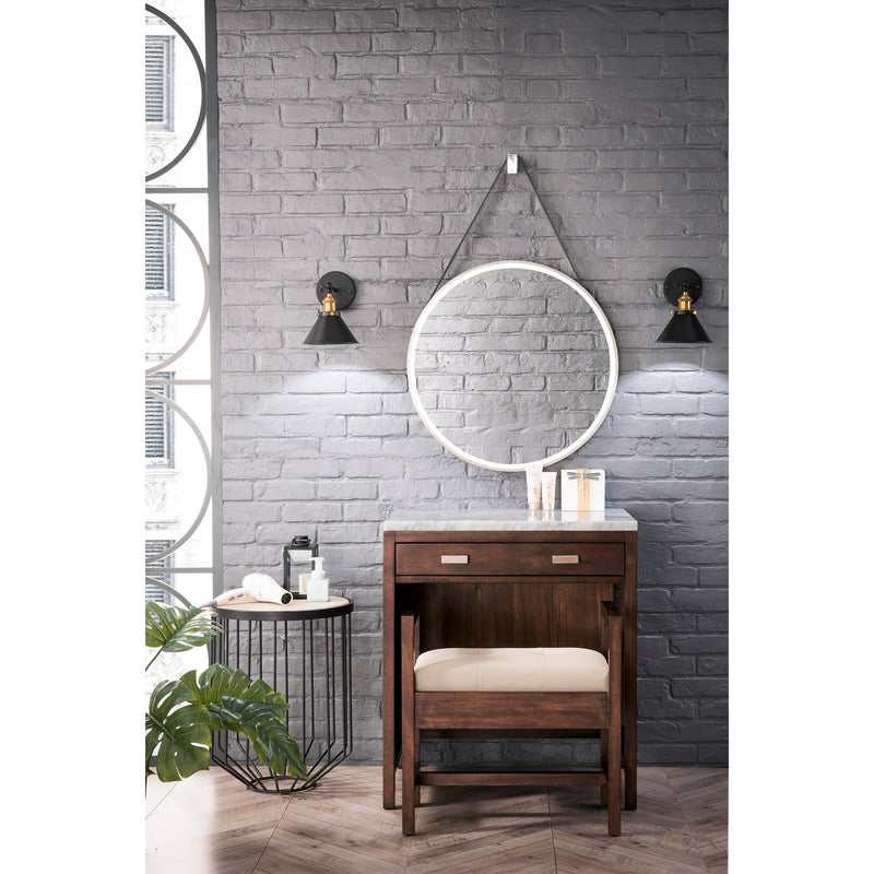 James Martin Addison 30" Free-standing Countertop Unit Makeup Counter Mid Century Acacia with 3 cm Carrara Marble Top E444-CU30-MCA-3CAR