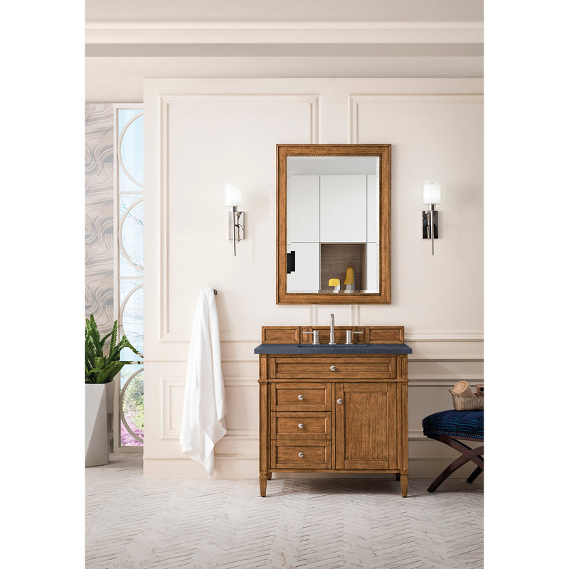 James Martin Brittany 36" Saddle Brown Single Vanity with 3 cm Charcoal Soapstone Quartz Top 650-V36-SBR-3CSP