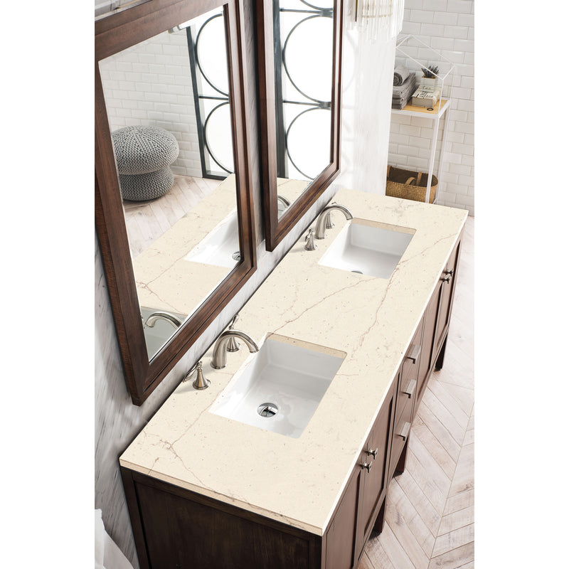 James Martin Addison 72" Double Vanity Cabinet Mid Century Acacia with 3 cm Eternal Marfil Quartz Top E444-V72-MCA-3EMR