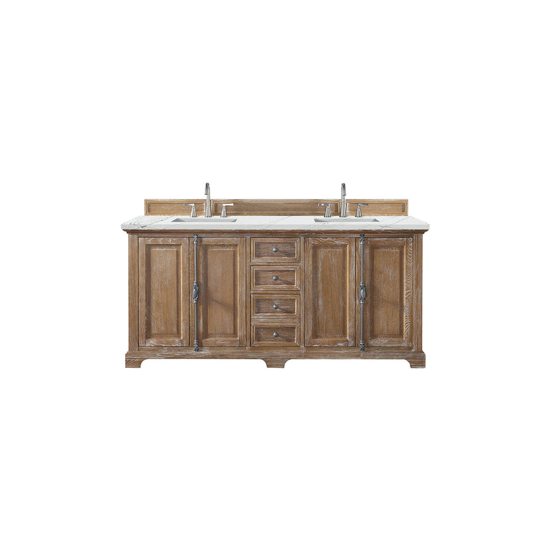 James Martin Providence 72" Double Vanity Cabinet Driftwood with 3 cm Ethereal Noctis Quartz Top 238-105-5711-3ENC