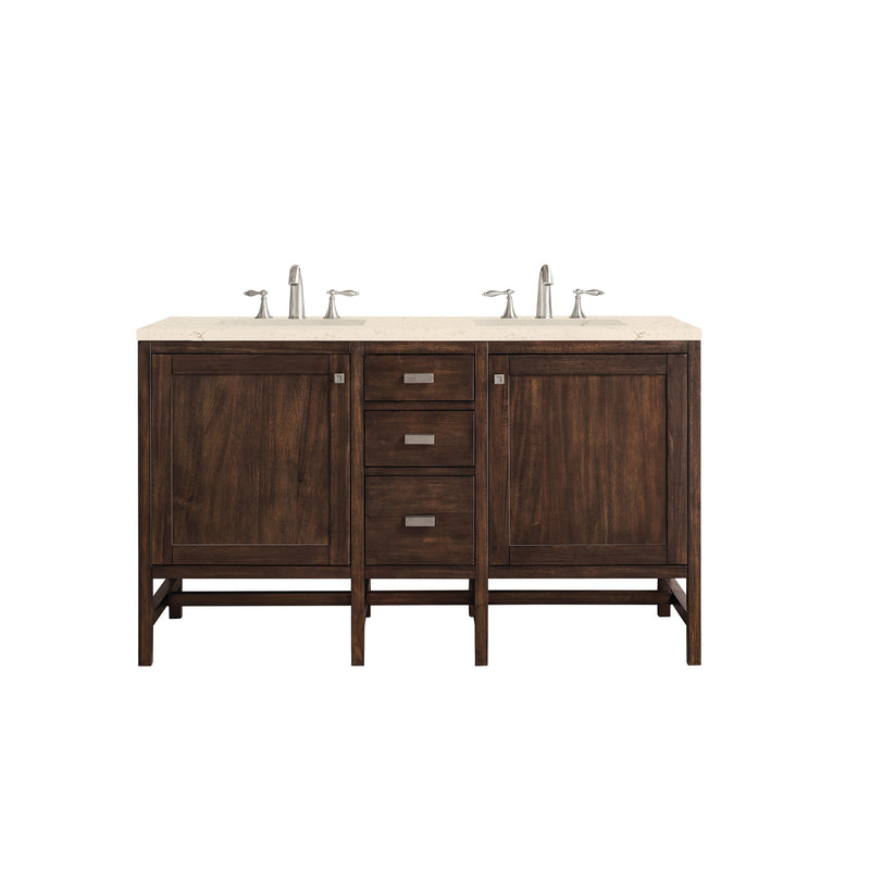 James Martin Addison 60" Double Vanity Cabinet Mid Century Acacia with 3 cm Eternal Marfil Quartz Top E444-V60D-MCA-3EMR