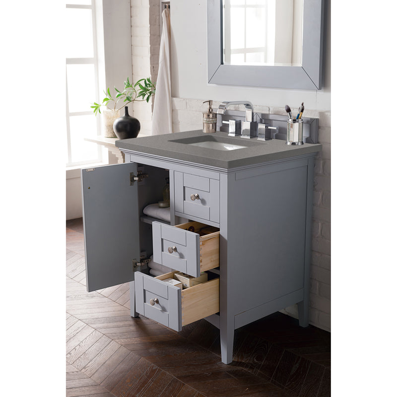 James Martin Palisades 30" Single Vanity Silver Gray with 3 cm Gray Expo Quartz Top 527-V30-SL-3GEX