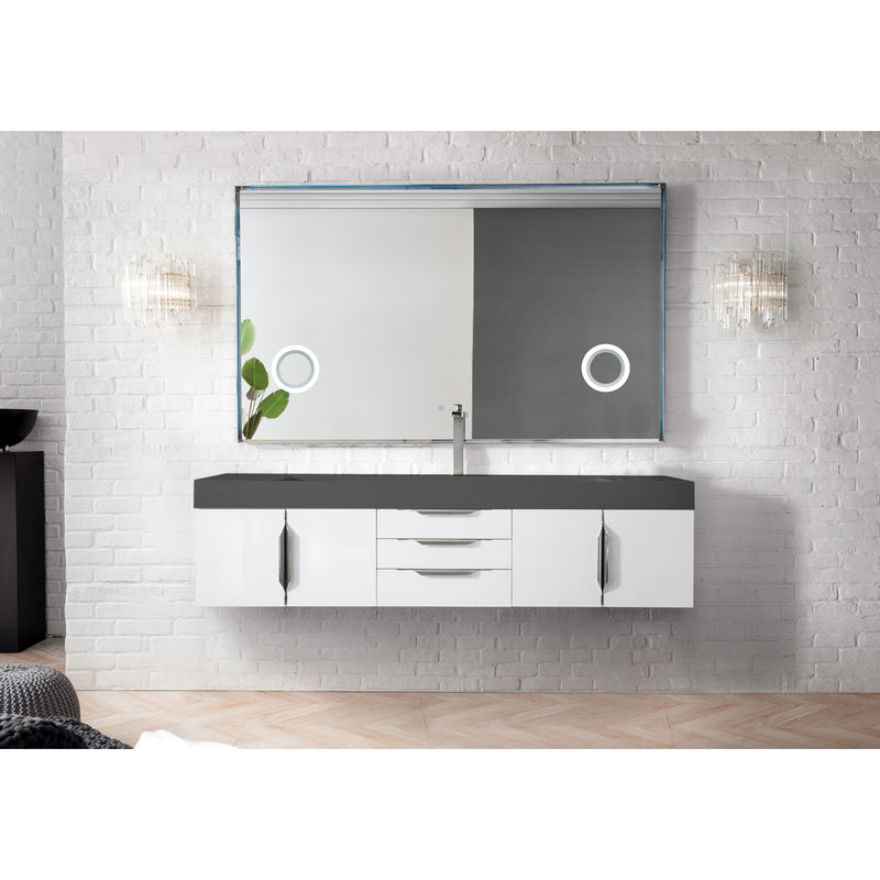 James Martin Mercer Island 72" Single Vanity Glossy White with Dusk Gray Glossy Composite Top 389-V72S-GW-A-DGG