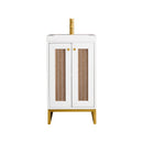 James Martin Chianti 20" Single Vanity Cabinet Glossy White Radiant Gold with White Glossy Resin Countertop E303-V20-GW-RGD-WG