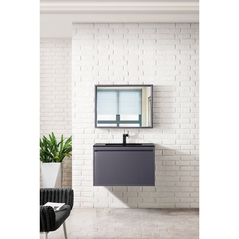 James Martin Milan 31.5" Single Vanity Cabinet Modern Gray Glossy with Charcoal Black Composite Top 801V31.5MGGCHB