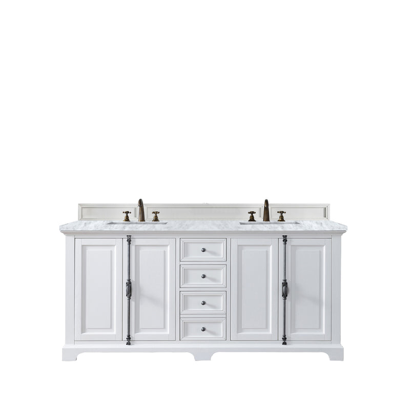 James Martin Providence 72" Bright White Double Vanity with 3 cm Carrara Marble Top 238-105-V72-BW-3CAR