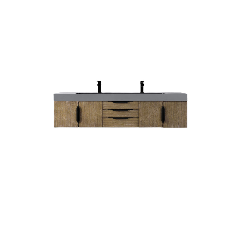 James Martin Mercer Island 72" Double Vanity Latte Oak Matte Black with Dusk Gray Glossy Composite Top 389-V72D-LTO-MB-DGG