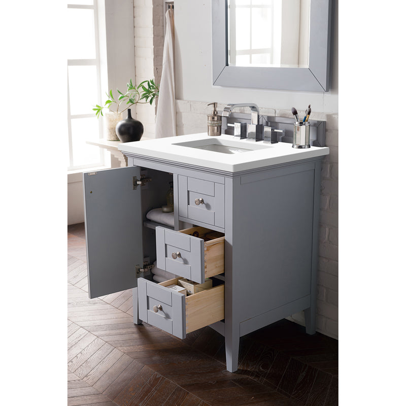 James Martin Palisades 30" Single Vanity Silver Gray with 3 cm Classic White Quartz Top 527-V30-SL-3CLW