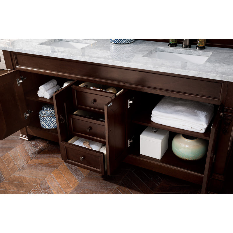 James Martin Brookfield 72" Burnished Mahogany Double Vanity with 3 cm Carrara Marble Top 147-114-5761-3CAR