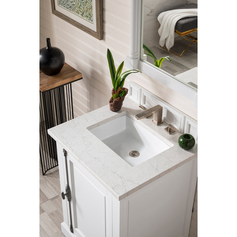 James Martin Providence 26" Single Vanity Cabinet Bright White with 3 cm Eternal Jasmine Pearl Quartz Top 238-105-V26-BW-3EJP