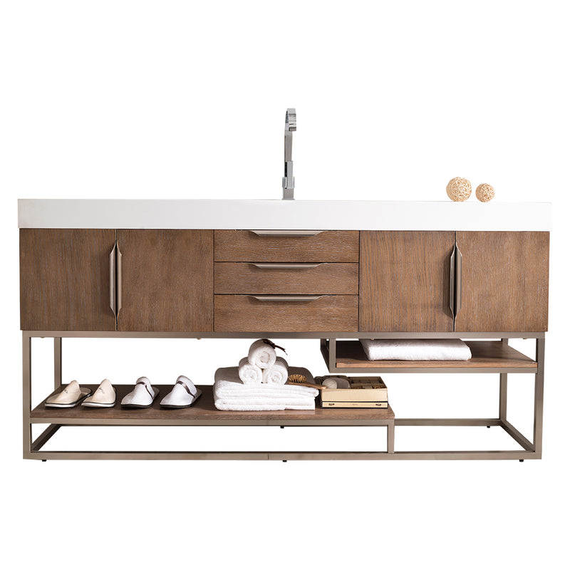 James Martin Columbia 72" Single Vanity Latte Oak with Glossy White Composite Top 388-V72S-LTO-BN-GW