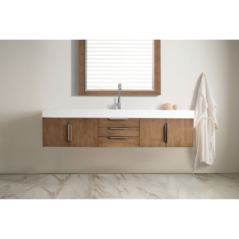 James Martin Mercer Island 72" Single Vanity Latte Oak with Glossy White Composite Top 389-V72S-LTO-A-GW