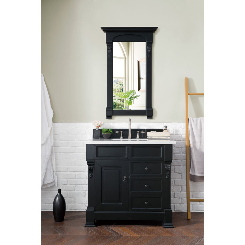 James Martin Brookfield 36" Antique Black Single Vanity with 3 cm Arctic Fall Solid Surface Top 147-114-5536-3AF