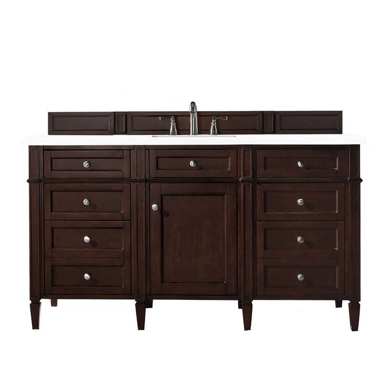 James Martin Brittany 60" Burnished Mahogany Single Vanity with 3 cm Classic White Quartz Top 650-V60S-BNM-3CLW