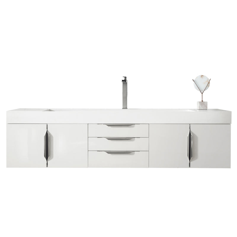 James Martin Mercer Island 72" Single Vanity Glossy White with Glossy White Composite Top 389-V72S-GW-A-GW