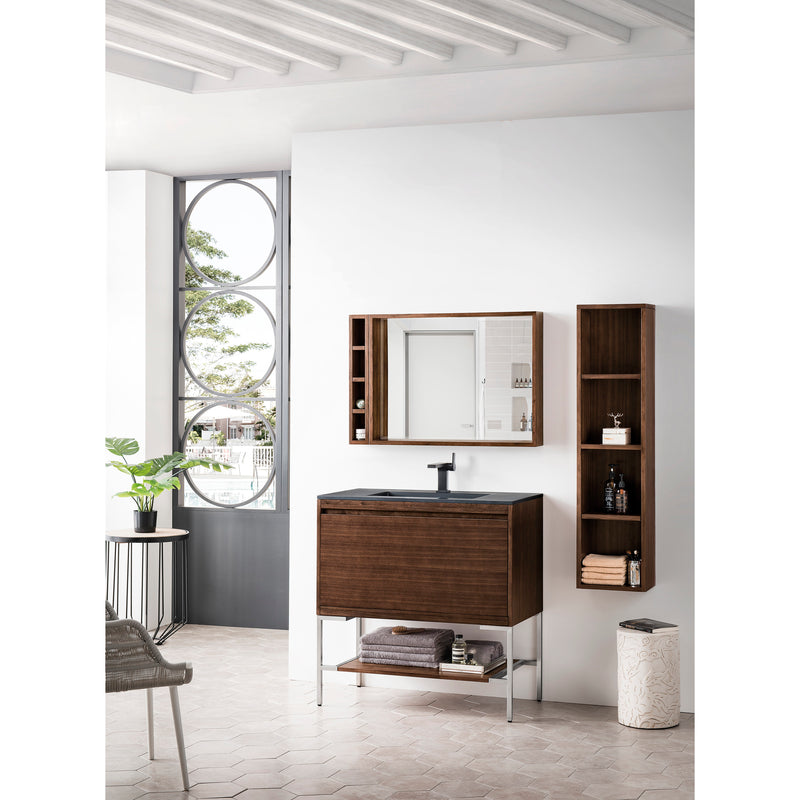 James Martin Milan 35.4" Single Vanity Cabinet Mid Century Walnut Brushed Nickel with Charcoal Black Composite Top 801V35.4WLTBNKCHB