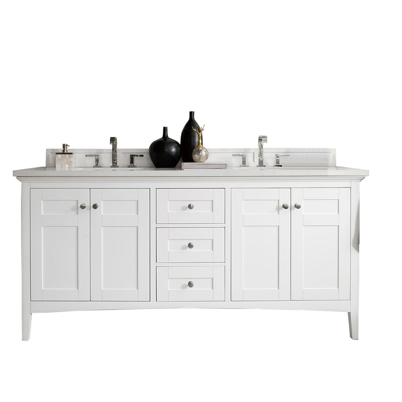 James Martin Palisades 72" Double Vanity Bright White with 3 cm Classic White Quartz Top 527-V72-BW-3CLW