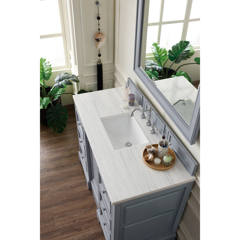 James Martin De Soto 48" Single Vanity Silver Gray with 3 cm Arctic Fall Solid Surface Top 825-V48-SL-3AF