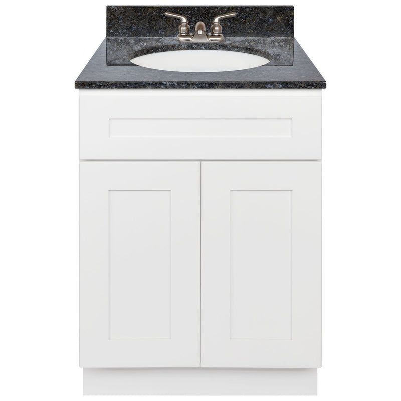 White Bathroom Vanity 24", Blue Butterfly Granite Top, Faucet LB3B BB254-24AW-3B