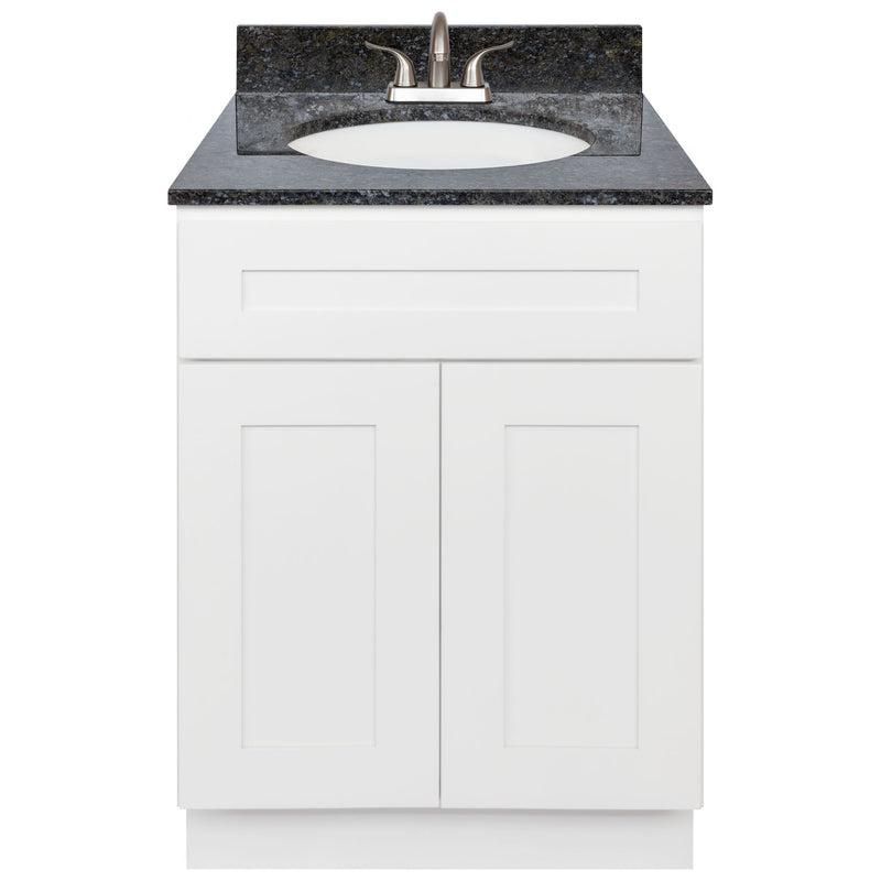 White Bathroom Vanity 24", Blue Butterfly Granite Top, Faucet LB5B BB254-24AW-5B