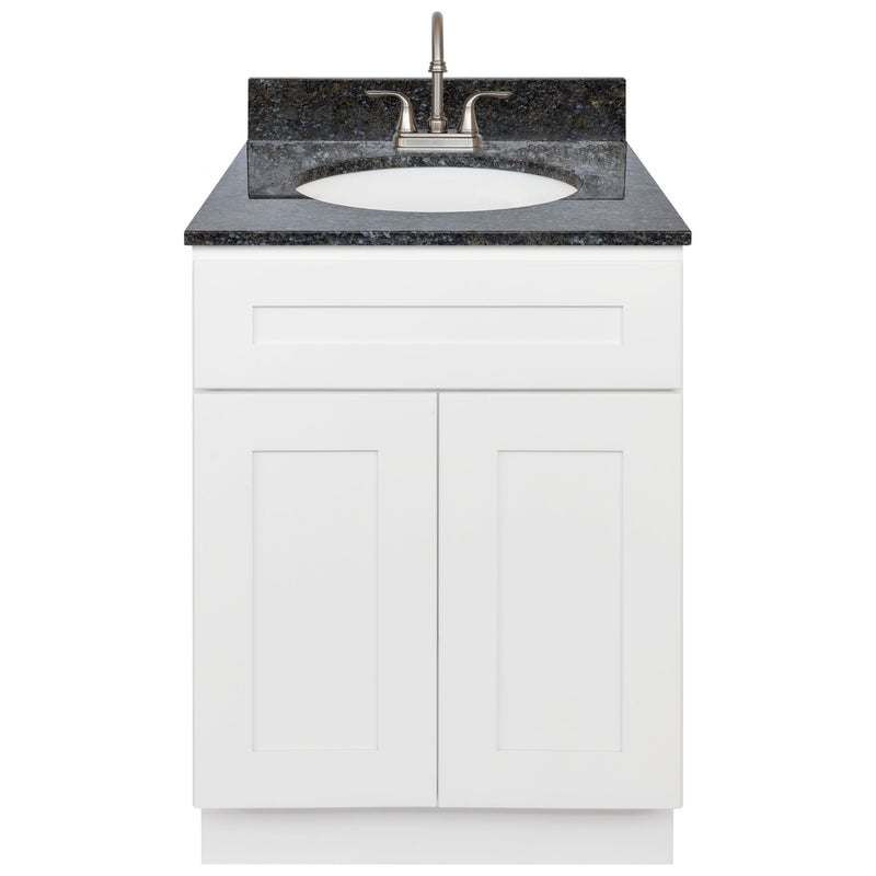 White Bathroom Vanity 24", Blue Butterfly Granite Top, Faucet LB6B BB254-24AW-6B