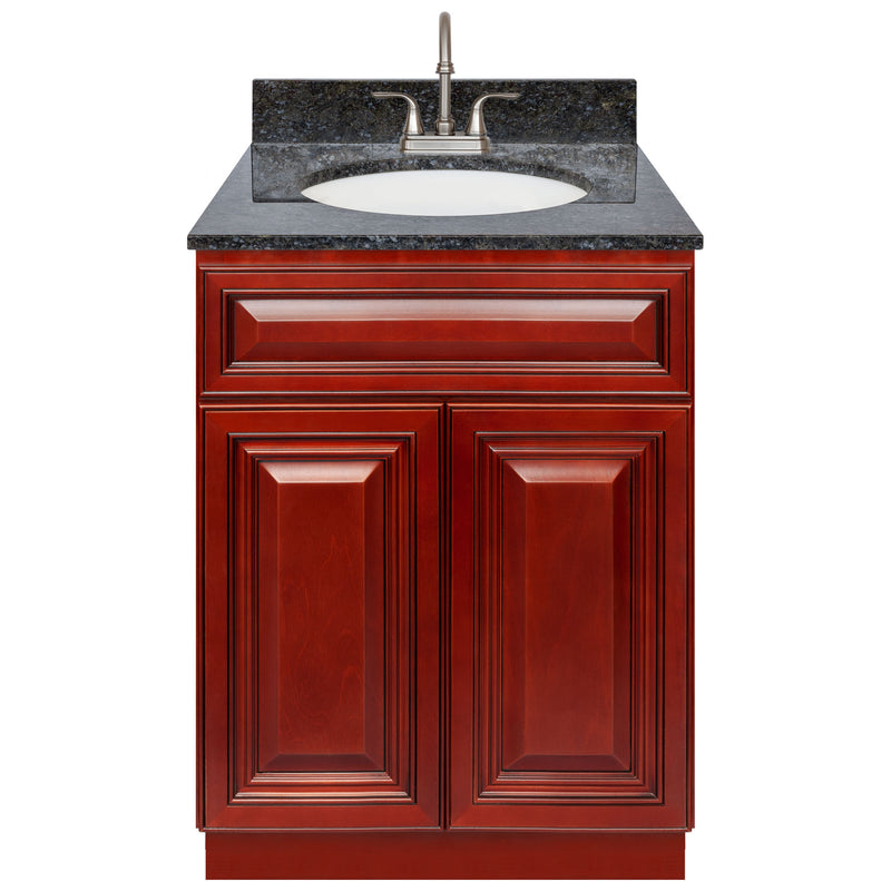 Cherry Bathroom Vanity 24", Blue Butterfly Granite Top, Faucet LB6B BB254-24CH-6B