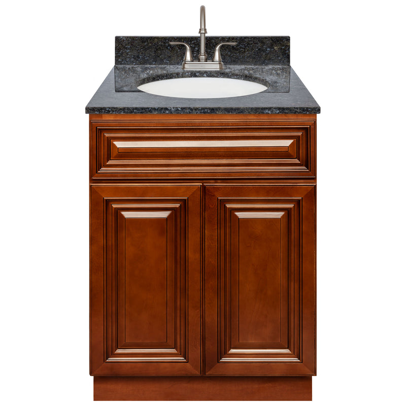 Brown Bathroom Vanity 24", Blue Butterfly Granite Top, Faucet LB6B BB254-24GN-6B