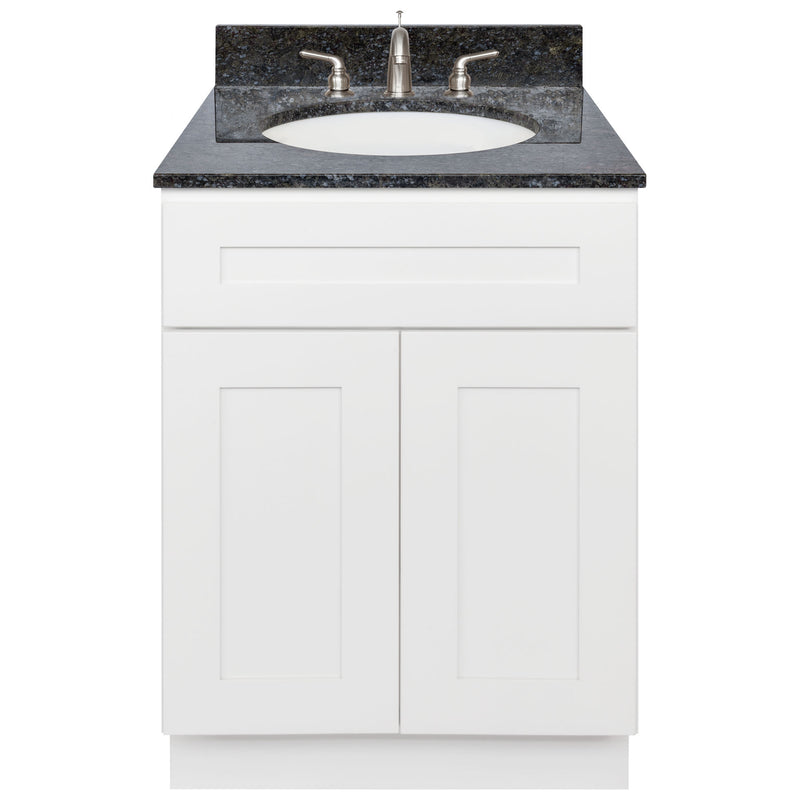 White Bathroom Vanity 24", Blue Butterfly Granite Top, Faucet LB4B BB258-24AW-4B