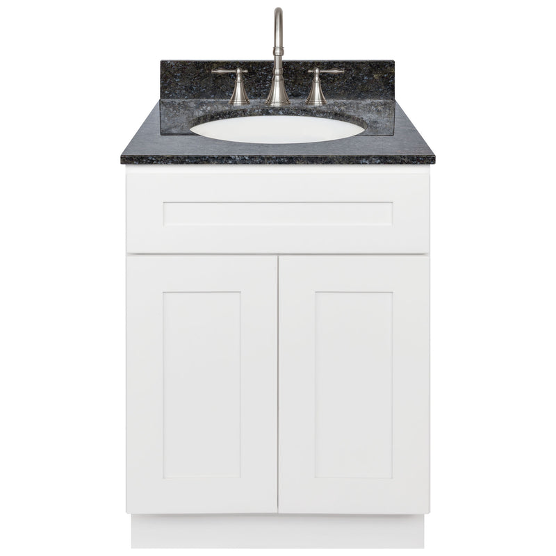 White Bathroom Vanity 24", Blue Butterfly Granite Top, Faucet LB7B BB258-24AW-7B