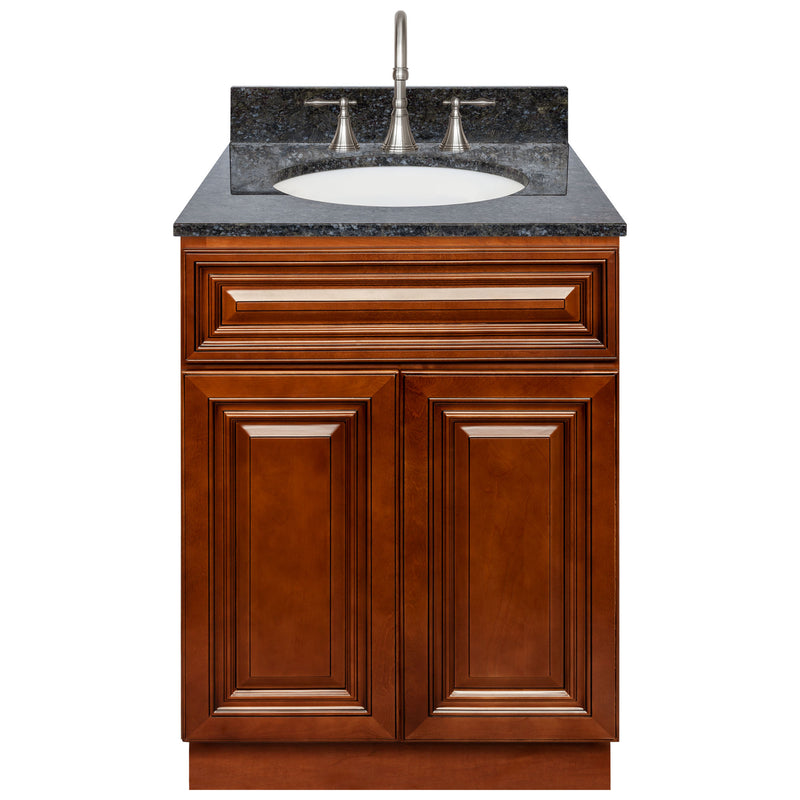 Brown Bathroom Vanity 24", Blue Butterfly Granite Top, Faucet LB7B BB258-24GN-7B