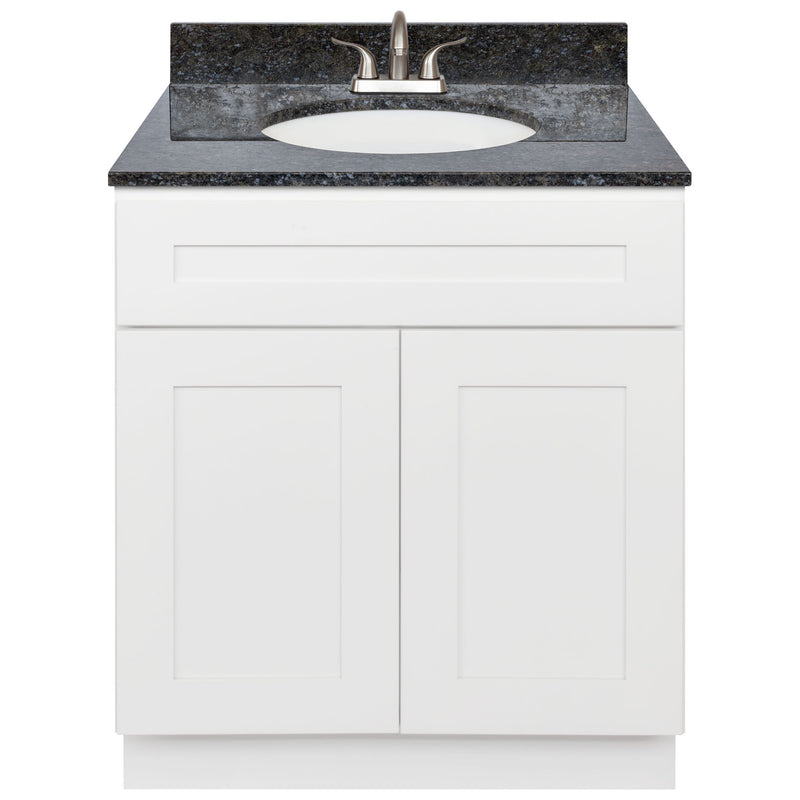 White Bathroom Vanity 30", Blue Butterfly Granite Top, Faucet LB5B BB314-30AW-5B