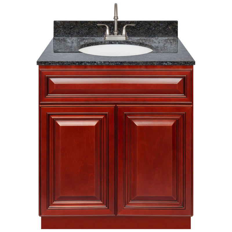 Cherry Bathroom Vanity 30", Blue Butterfly Granite Top, Faucet LB6B BB314-30CH-6B