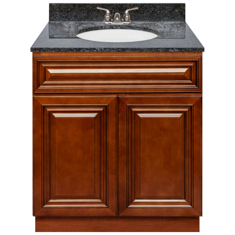 Brown Bathroom Vanity 30", Blue Butterfly Granite Top, Faucet LB3B BB314-30GN-3B