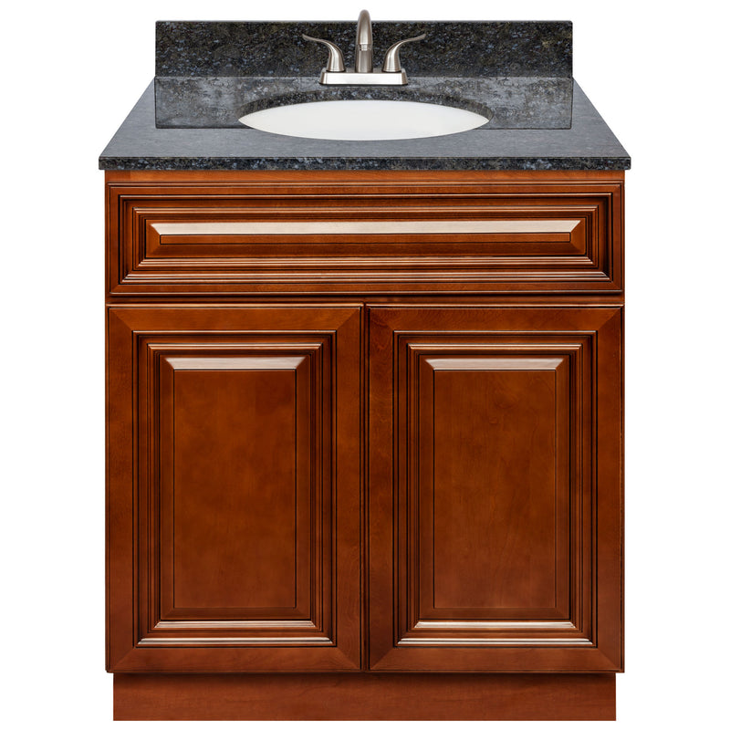 Brown Bathroom Vanity 30", Blue Butterfly Granite Top, Faucet LB5B BB314-30GN-5B