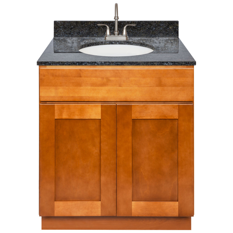 Brown Bathroom Vanity 30", Blue Butterfly Granite Top, Faucet LB6B BB314-30NP-6B