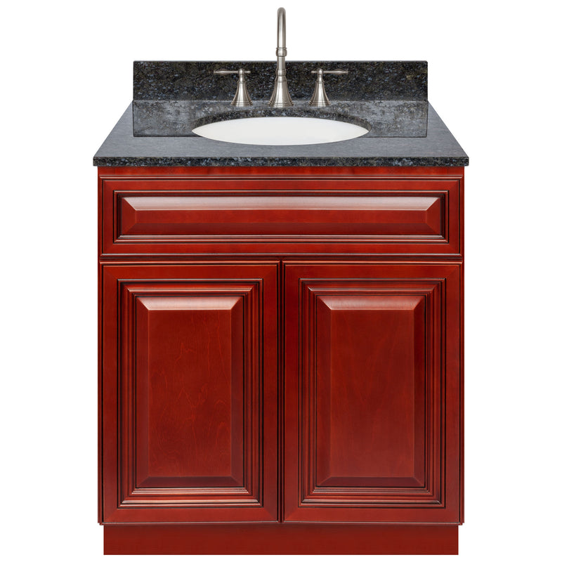 Cherry Bathroom Vanity 30", Blue Butterfly Granite Top, Faucet LB7B BB318-30CH-7B