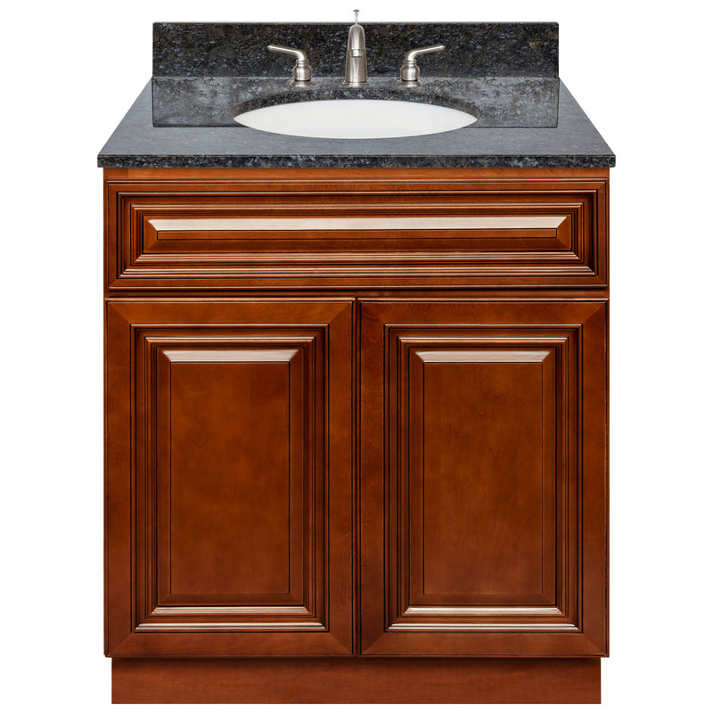 Brown Bathroom Vanity 30", Blue Butterfly Granite Top, Faucet LB4B BB318-30GN-4B