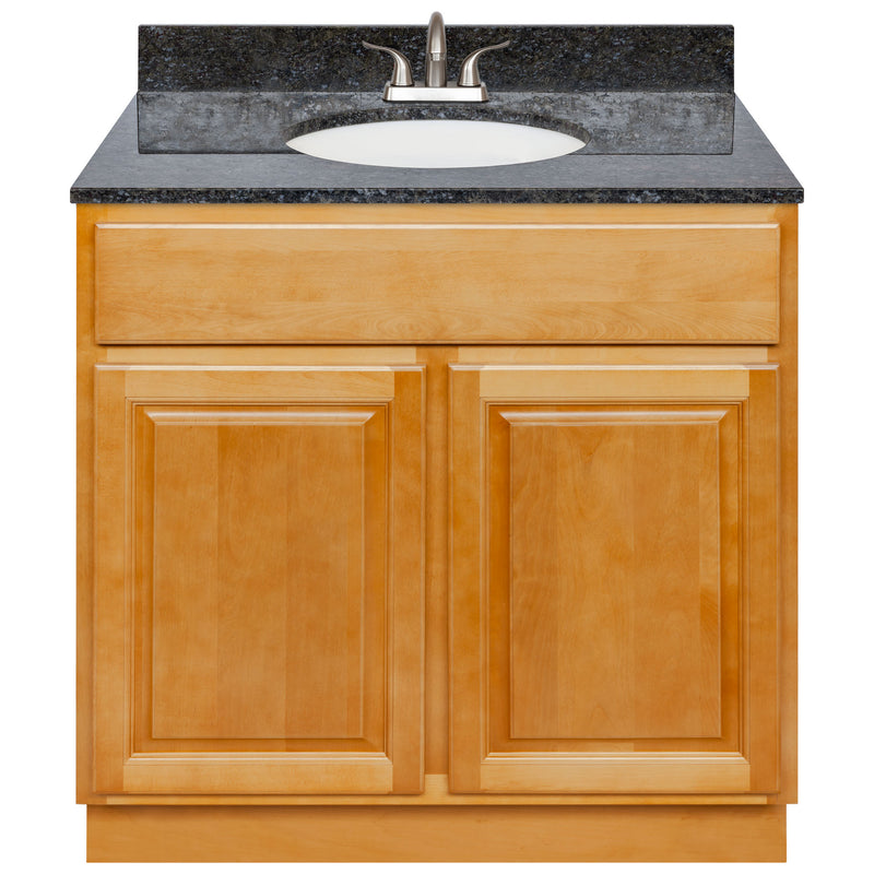 Brown Bathroom Vanity 36", Blue Butterfly Granite Top, Faucet LB5B BB374-36RC-5B