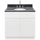 White Bathroom Vanity 36", Blue Butterfly Granite Top, Faucet LB7B BB378-36AW-7B